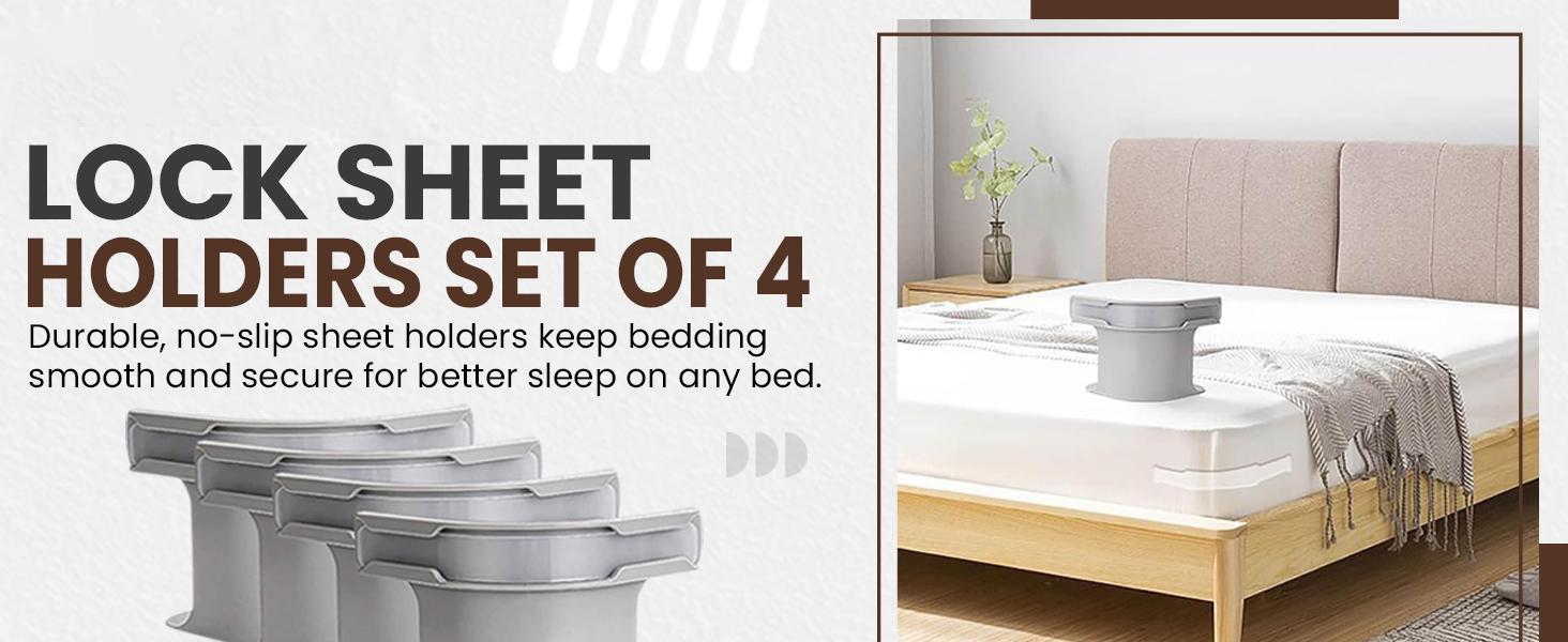 Bed Sheet Fasteners for Fitted Sheets - 4 Pack No Lift Heavy Duty Suspenders, Elastic Bands with Non-Slip Grips, Keep Mattress Cover from Coming Loose (White & Grey, 2 Each)