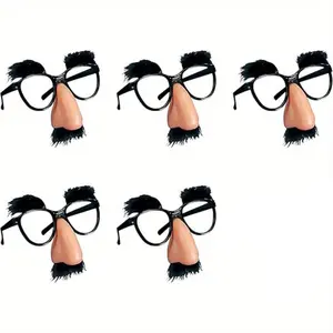 5 sets of costume glasses, party gifts featuring funny noses, eyebrows and beards, funny eyewear accessories for trimming facial hair and eyebrows to relieve stress, a magician's funny trick for fooling people and amusing props, suitable for holiday parti