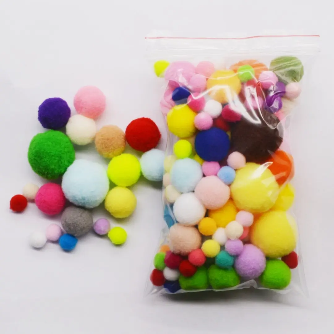 1/2/3cm 100pcs/bag High Elastic Mixed Color Mixed Size Fuzzy pompon Decorations,  Christmas pompon Ornaments, Festive Holiday Accessories