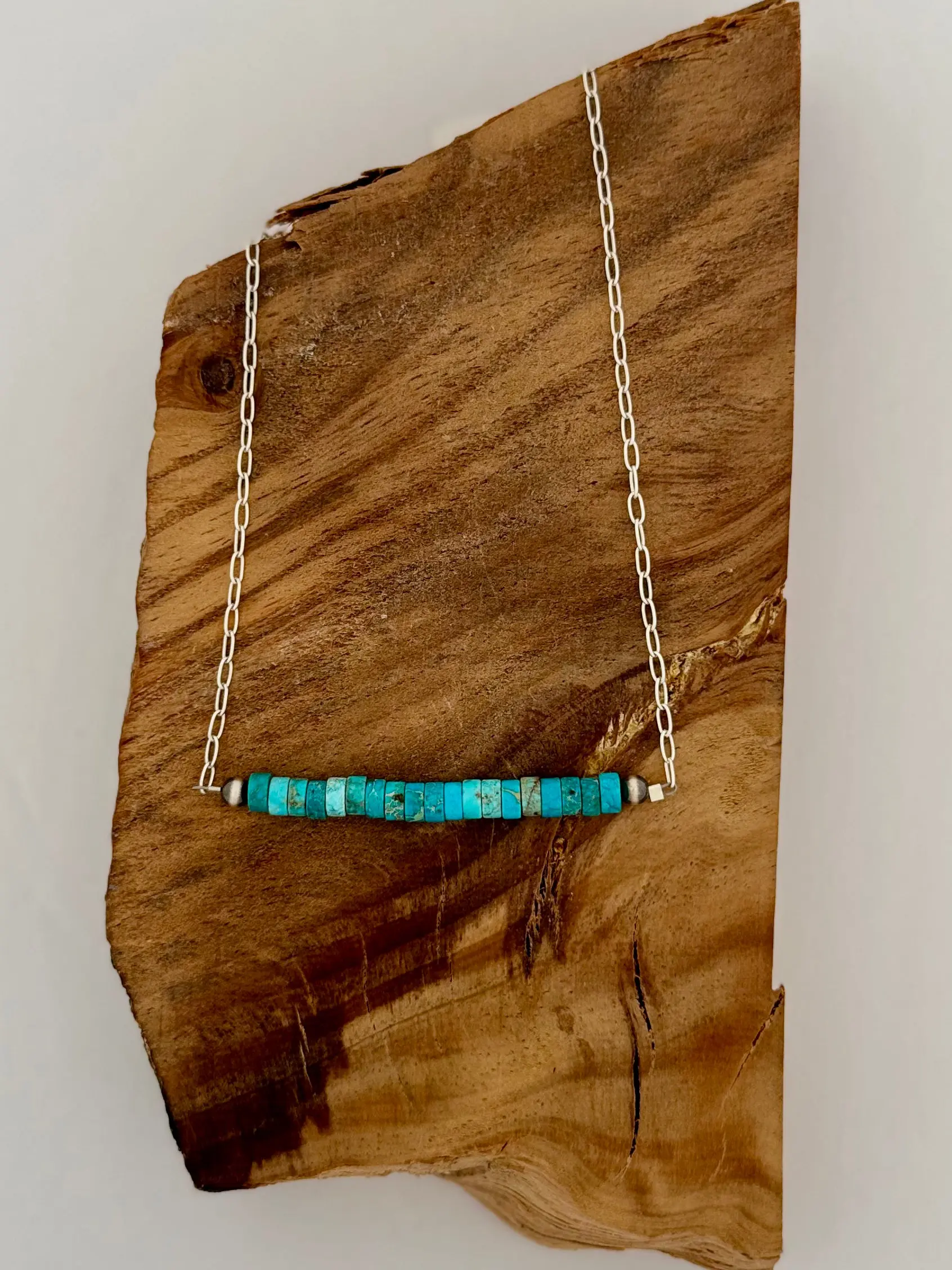 Bead Bar Necklace - Kingman Turquoise - Sterling Silver