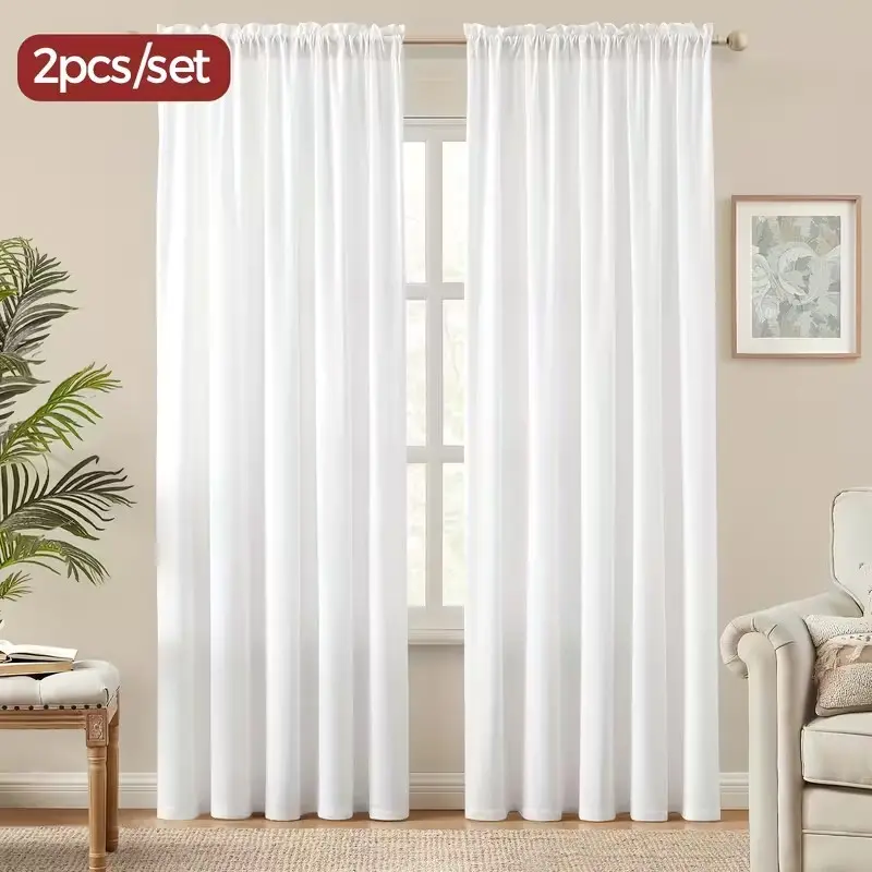 2pcs Piece Privacy Sheer Curtains, 100% Polyester Modern Semi-Transparent Drapes for Bedroom Kitchen Bathroom, Home Textile