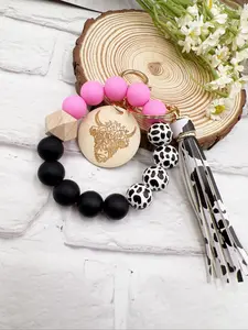 Leather Keychain with Beads and Tassels, Keychain Wristlet Strap, Western Charm Ring, Bag Accessory, Trendy Cute Keychain, Perfect Gift for Parents & Friends