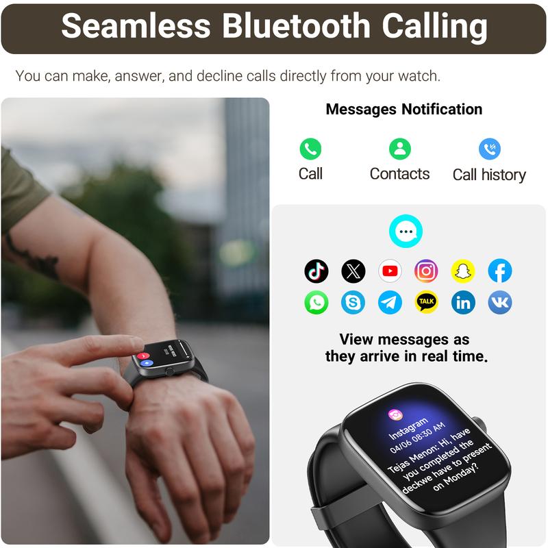 TOZO_S7 Smartwatch Bluetooth Call 1.85”AMOLED Ultra HD Screen,Dynamic Dials Messages Detect Human Health High Battery Life Touch Screen Watch Black FathersDayGift ideal birthday Wearable Phone Wristwatch Smartphone with Fitness and Features