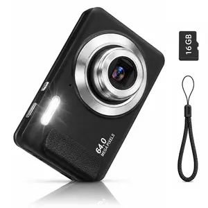 4K 64MP Point and Shoot Digital Camera with 16X Digital Zoom Fixed Lens, 16GB Memory Card, Compact Portable Black Camera for Kids, Father's Day Gift fathersdaygift