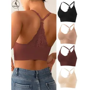Women’s wireless push-up bra with a patchwork design, featuring crisscross lace; a casual, comfortable, breathable, seamless bra with adjustable shoulder straps, suitable for everyday wear; women’s underwear suitable for all seasons. GARMENTARY