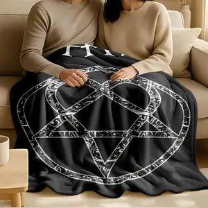 1 piece HIM band's classic heartagram logo themed flannel blanket, Flannel throw blanket, Modern-style all-season flannel blanket, suitable for sofas and beds, soft and comfortable, digitally printed pattern, 100% polyester, machine washable