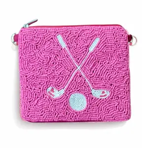 Pink Golf Beaded Coin Purse
