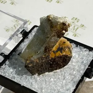 Crystal : Mounted 0630 : Natural Aquamarine with Tourmaline inclusions and Feldspar, 6¼g, Namibia