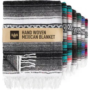 Authentic  Mexican Blanket - 70"x50" Handwoven Yoga, Serape, Artisanal Falsa, Beach, Camping, Picnic, Outdoor Blanket (Oxford)