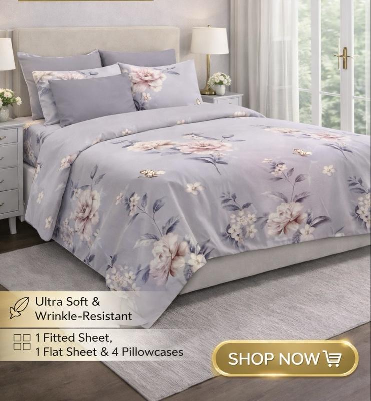 1 douzen (12Lu Ultra Soft & Wrinkle-Resistant Bedding Set Includes 1 Fitted Sheet 1 Flat Sheet & 4 Pillowcases Floral Design) different colors