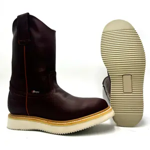 Silver Bull Roofing Work Boot Wedge Sole No Heel Leather Goodyear Welt AO-470 Burgundy Shedron Footwear Shoe    Comfort Walking Shoes