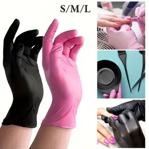100/50/10 Pack Pink & Black Disposable Nitrile Gloves | Non-Medical, Latex-Free, Powder-Free, One-Size Fits Both Hands, Lightweight, Ideal for Cleaning, Pet Grooming, Manicures, Bathrooms, and Toilets Household Cleaning Gloves, Cleaning Supplies