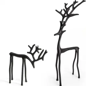Set of 2 Rein deer Statues, Alloy Christmas Figurines, Deer Sculptures, Holiday Decorations, Festive Home Ornament
