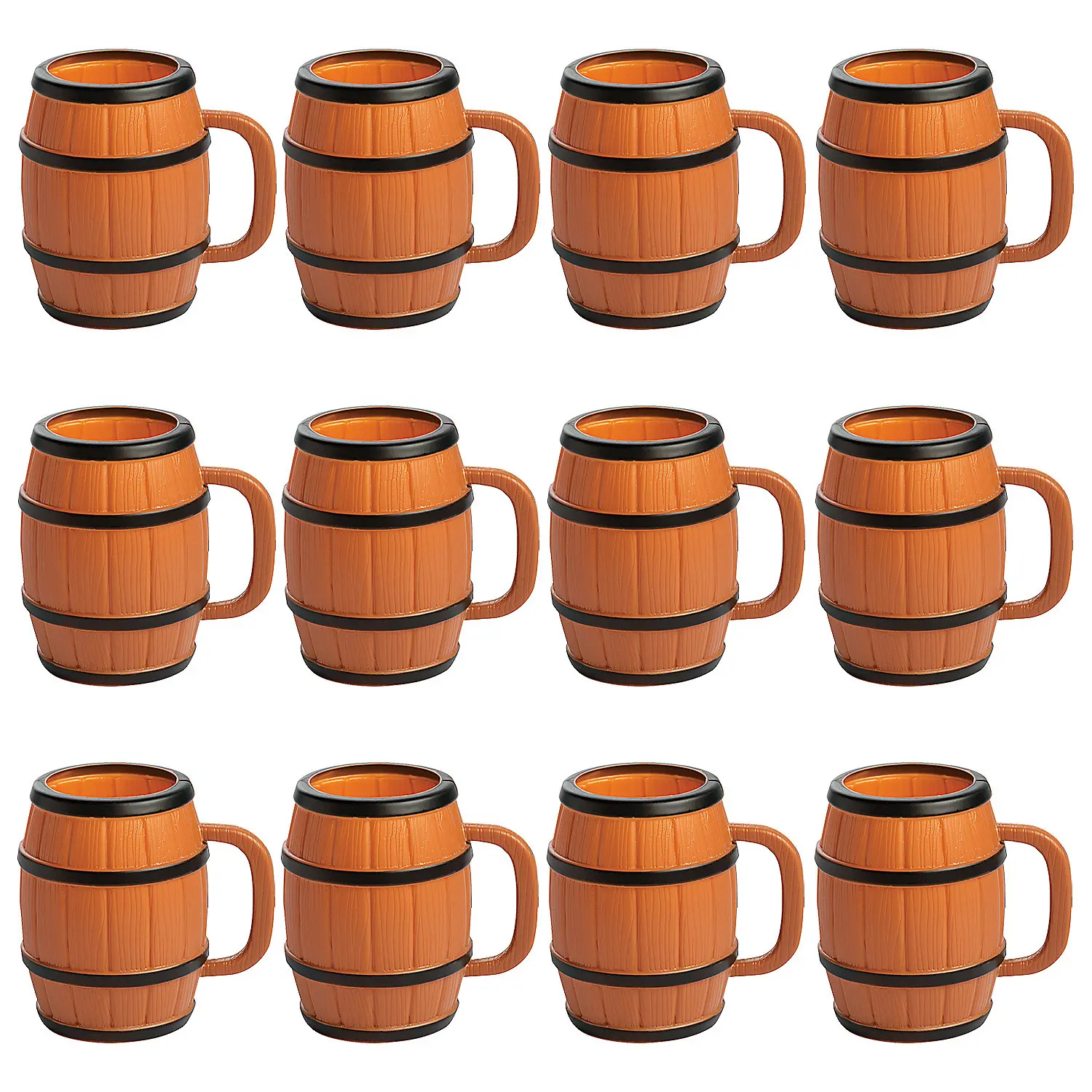 Reusable BPA-Free Plastic Barrel Cups - 16 oz, Black & Brown, 12 Ct, Ideal for Beverage Service at Western Events, Birthday Gatherings, Reuse