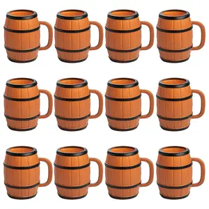 16 oz. Black & Brown Reusable BPA-Free Plastic Barrel Mugs - 12 Ct.