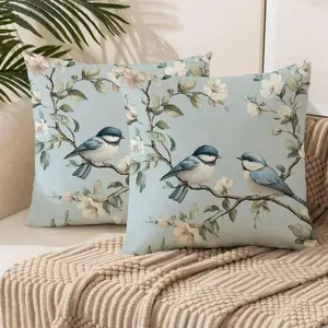 [Retro Pillowcases] 2 elegant vintage floral pillowcases, 18x18in | Polyester fiber, zipper closure, machine washable for home decoration, sofa, sofa cushion cover, blue decorative pillow, Home Textile