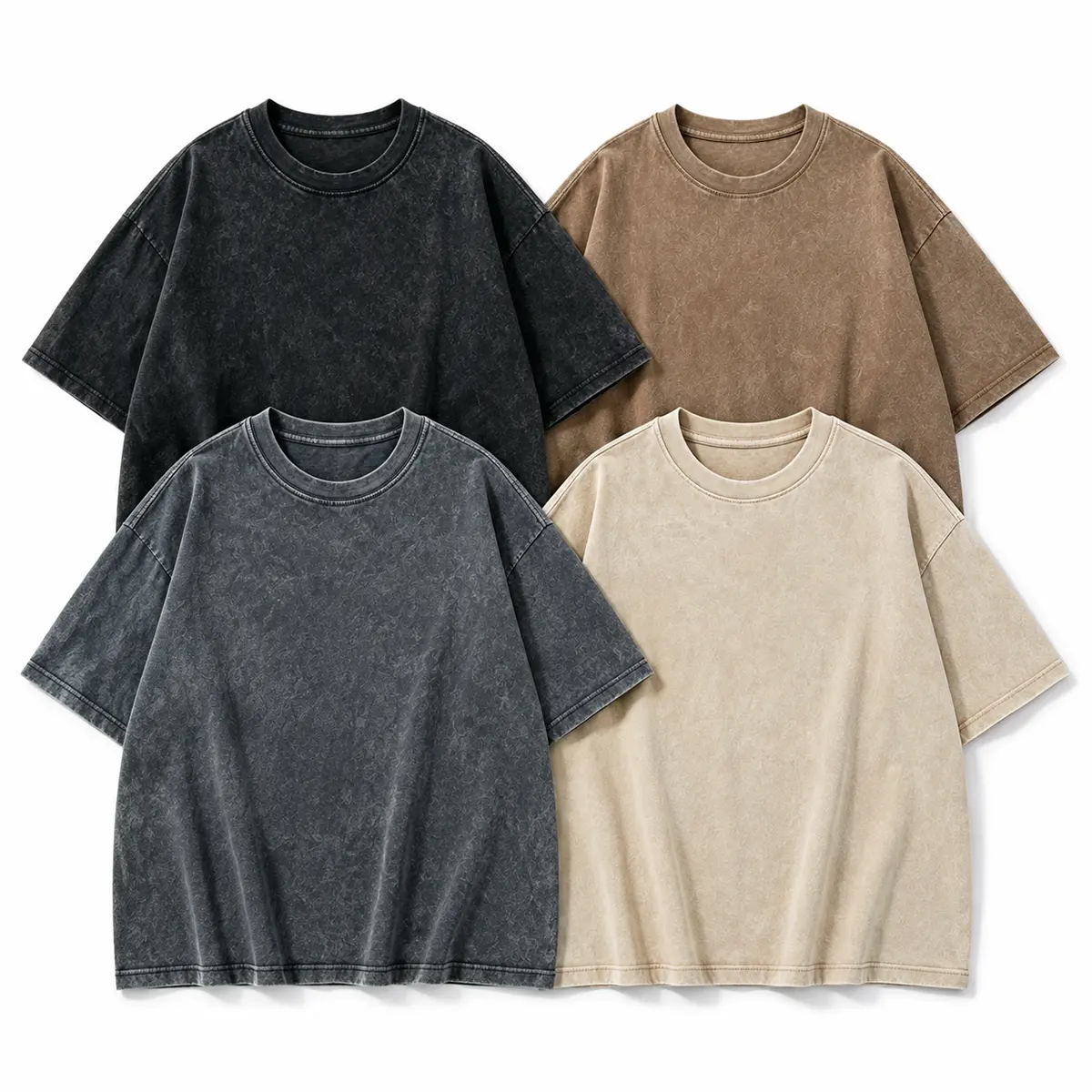 Men's 4-Pack Washed 100% Cotton T-Shirts - Unisex, Oversized Loose Fit Classic Crew Neck Short Sleeve, Breathable Soft, Casual Basic Tees, All-Season Pure Cotton Streetwear Tops