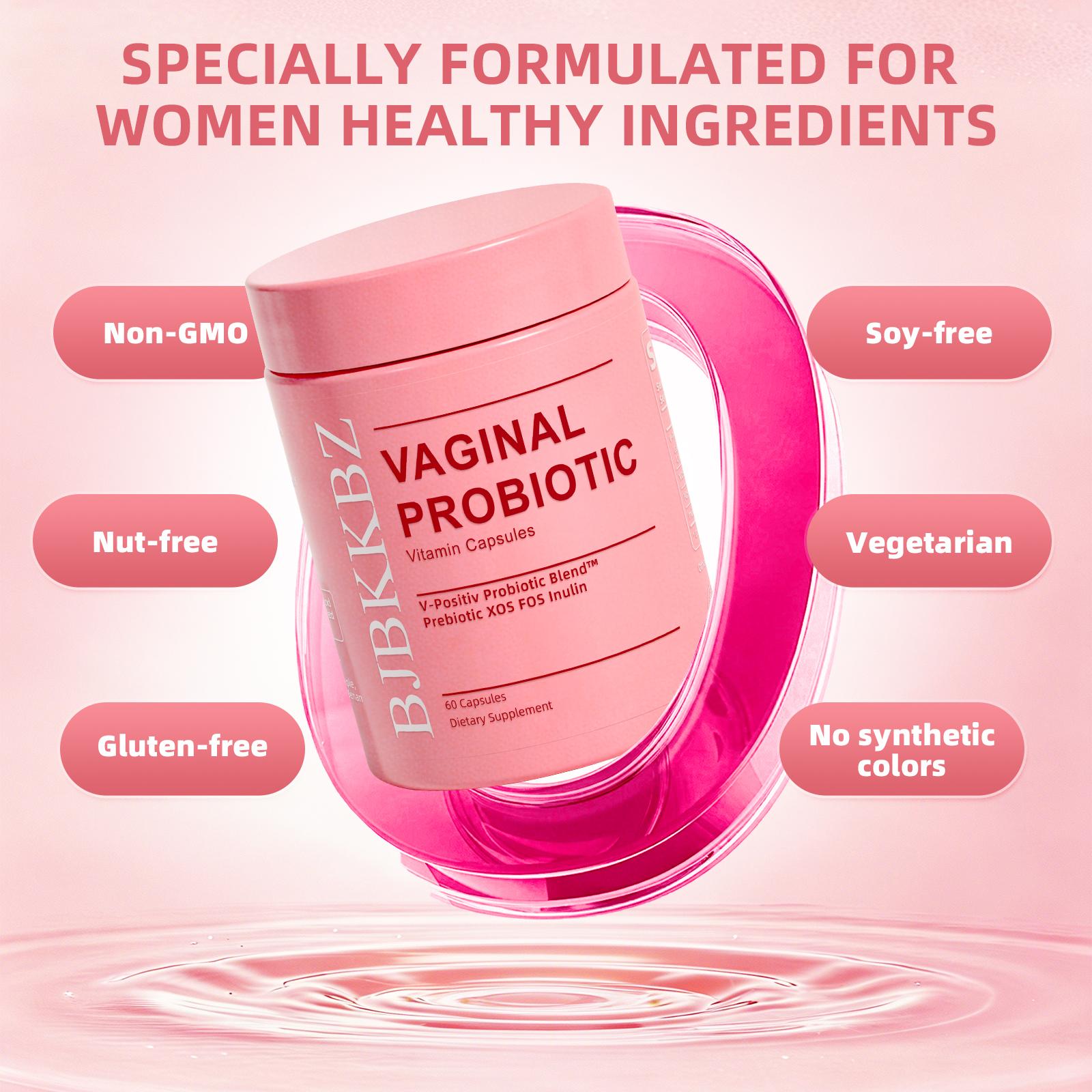 BJBKKBZ Vaginal Probiotic Vitamin Capsules, V-Positiv Probiotic Blend with Prebiotic XOS FOS Inulin, Supports Vaginal pH Balance, Yeast Balance & Urinary Tract Health, 60 Count Dietary Supplement