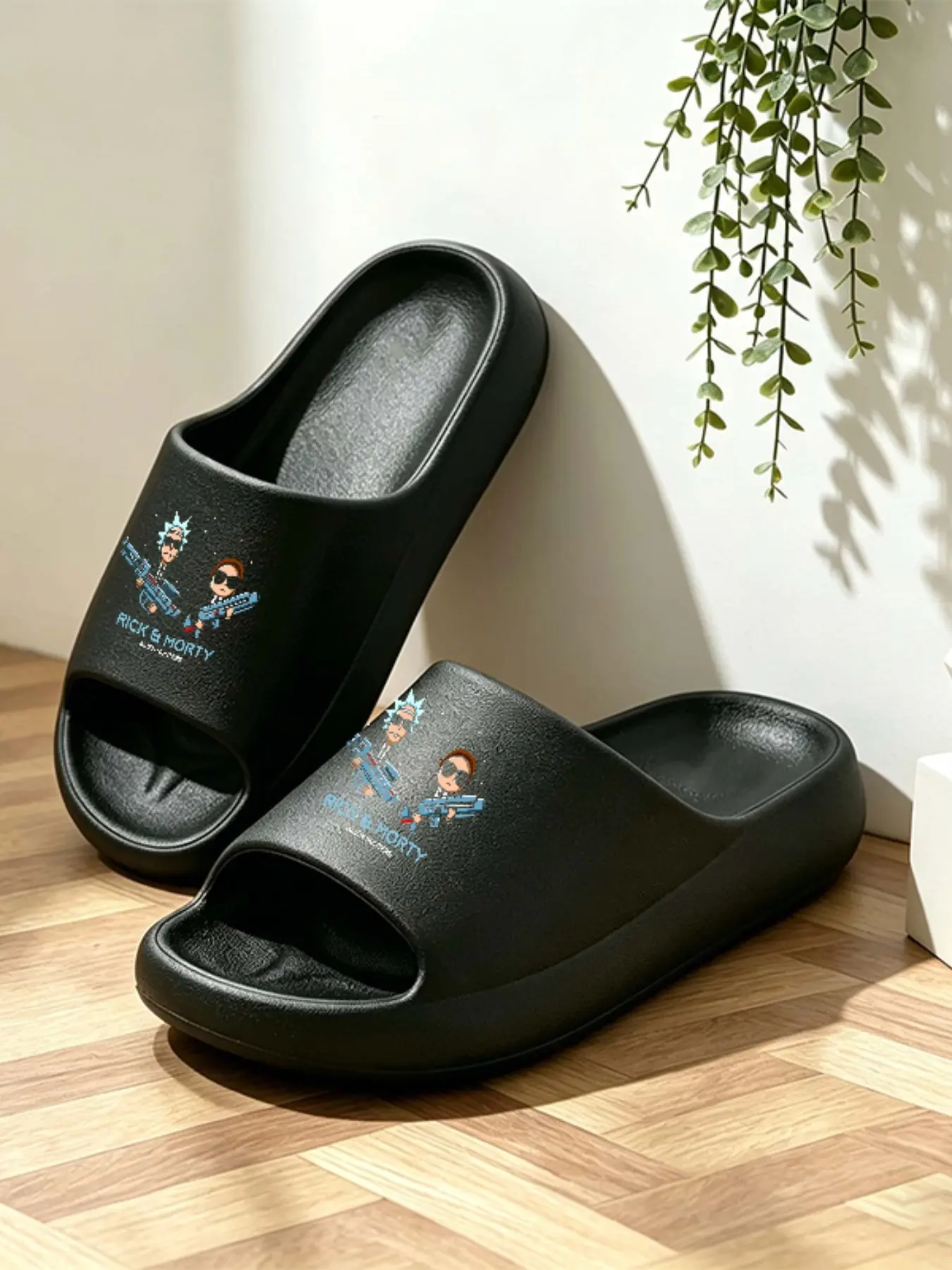 Women's Rick and Morty Collaboration Slippers, Slide, Soft Eva Sole, Lightweight Non Slip, Anti-Slip Quiet Design, Casual Home & Outdoor Wear, 1 Pair Set