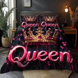 Queen Theme Down Comforter Set, Bedding Set, Bed Sets, Ultra Soft and Cozy, Modern Bedroom Decor, Easy Care Fabric, Includes One Duvet Cover and Two Pillowcases