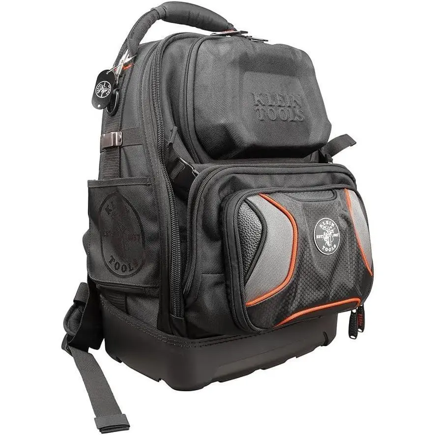 Klein Tools 55485 Tool Bag Backpack, Durable Electrician Backpack with 48 Pockets for Hand Tools, Waterproof Bottom, Removable Carrier