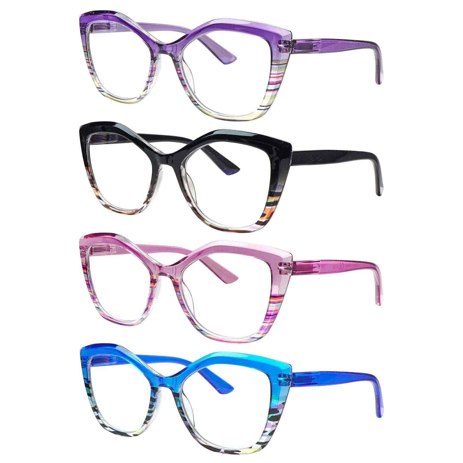 4-Pack Women's Progressive Multifocal Reading Glasses, Stylish Bluelight Blocking Lenses for Eye Strain Relief with UV Protection & Spring Hinges Mirror Uv, Gift, Restore, Family, Female, Polycarbonate, Multiple Pairs