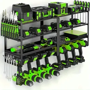 Nattydot Tool Organizer 4 Layer Cordless Tool Storage with 8 Drill Holders Foldable Garage Utility 400lbs weight capacity