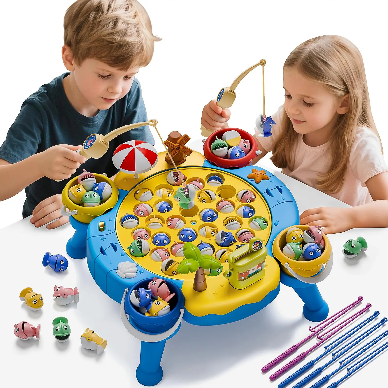Toyo Magnetic Fishing Tabletop Game - Sound-Equipped Parent-Child Toy for 3-8 Year Olds, Travel/Party Game, Christmas Birthday Gift