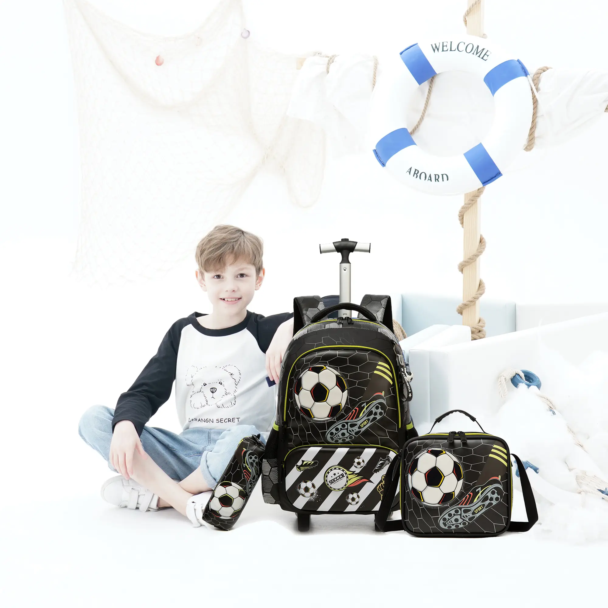 Chic Nylon Kids' Football School Backpack for Boys, Soccer Graphic Design, Adjustable Straps, Ideal for School & Sports, School Backpacks, Youth Sports Backpack