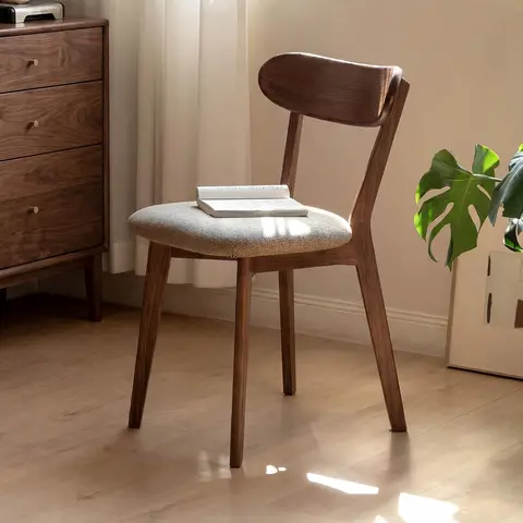 YESWOOD 100% Solid Oak Classic Dining Table Chairs, Mid-Century Modern Armless Fabric-Upholstered Chairs with Curved Backrest, Durable Assembly-Required Seats for Kitchen, Living Room (1/2/4, Original Wood-Walnut Wood Gray/Dark Gray/Pear White Cushion)