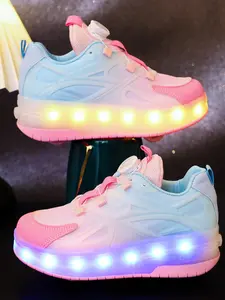 Usb Rechargeable Led Light Up Pink Sneakers, Trendy Colorful Roller Skate Shoes, Skateboard Shoes for Boys & Girls, Luminous Cool Casual Sports Athletic Shoes for Daily Life