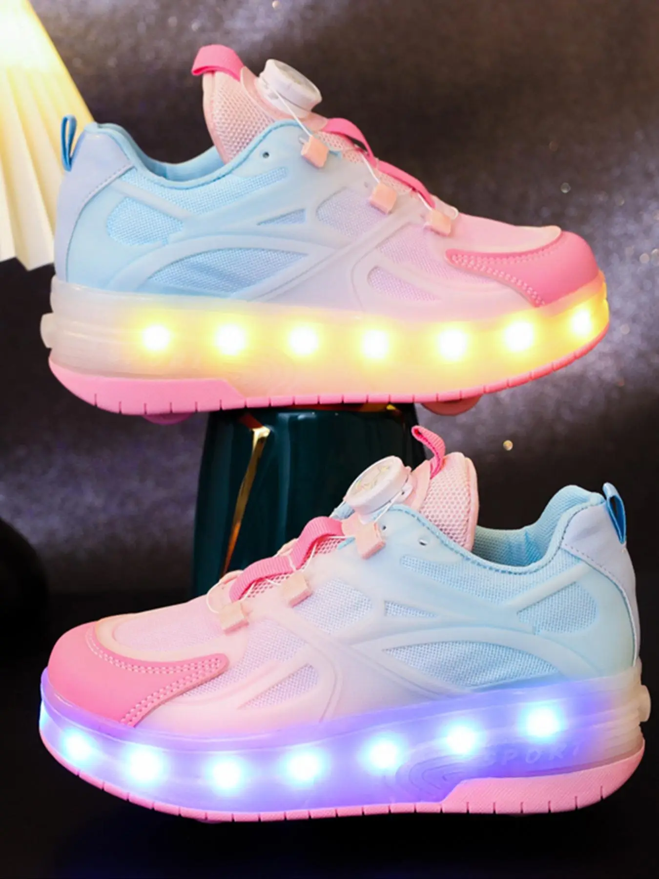 Usb Rechargeable Led Light Up Pink Sneakers, Trendy Colorful Roller Skate Shoes for Boys & Girls, Luminous Cool Casual Sports Athletic Shoes for Daily