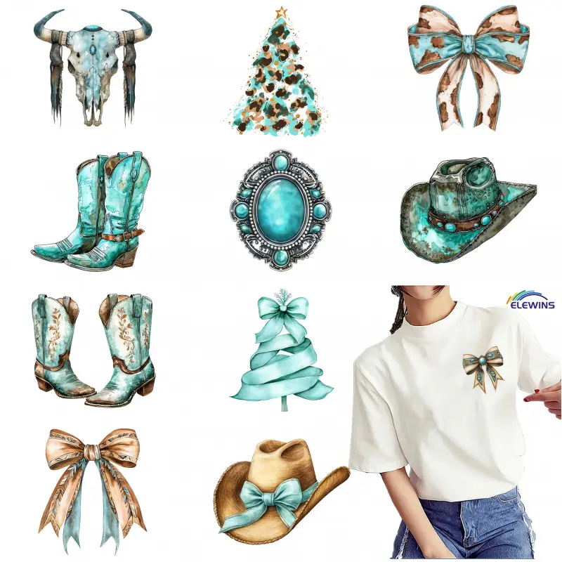 12 Western-style Christmas Iron-on Transfers - DIY Heat Transfer Vinyl Stickers, for T-shirts, Jeans, Hats, Bags - Easy to Apply Fabric Decals, Washable and Crack-Resistant