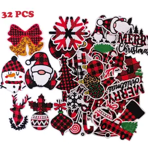 32 PCS Hilarious Xmas Embroidered Patches Christmas Theme Iron on Embroidered Patches Merry Christmas Embroidered Appliques for Festive Celebration DIY on Socks, Bags, Hats, Clothes etc.