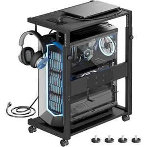 Tower Stand - Adjustable PC Tower Stand CPU Holder Cart with  Station for Office  Classroom,23.03"-28.3" H, black