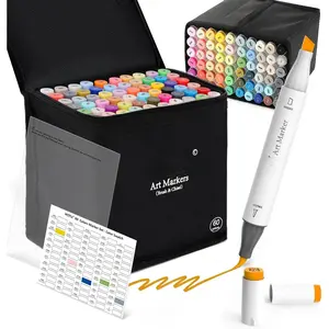Markers Brush Tip and Chisel Tip:60-Color Double Tipped Art Marker Set for Artist Adults Cozy Coloring books-with Seamless Blending- Brush and Chisel Dual Tips- CPC Certificated