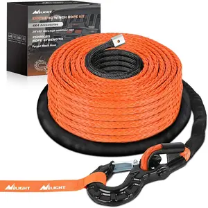 Nilight Synthetic Winch Rope Kit 3/8 Inch X 92 Inch 25000 lb with Black Jacket Rope Protective Sleeve Forged 35000lb Winch Hook Safety Strap Winch Cable Line for OffRoad   Truck SUV ATV, Orange
