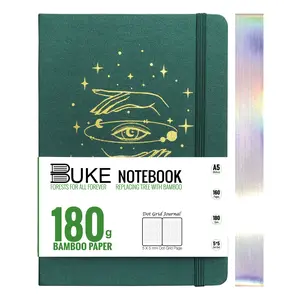 BUKE A5 Dotted Journal Dot Grid Notebook 180Gsm Bamboo White Paper, 5 * 5MM Dot Grid 160 Pages, Colored Silver Edges, Waterproof Fabric Hardcover