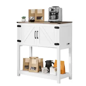 Farmhouse Coffee Bar Cabinet - 31.5x13.8x34.6 in 3-Tier Accent Storage Cabinet with Magnet Doors, Modern Sideboard Buffet, Freestanding Cupboard, Studio Apartment Furniture for Living Room