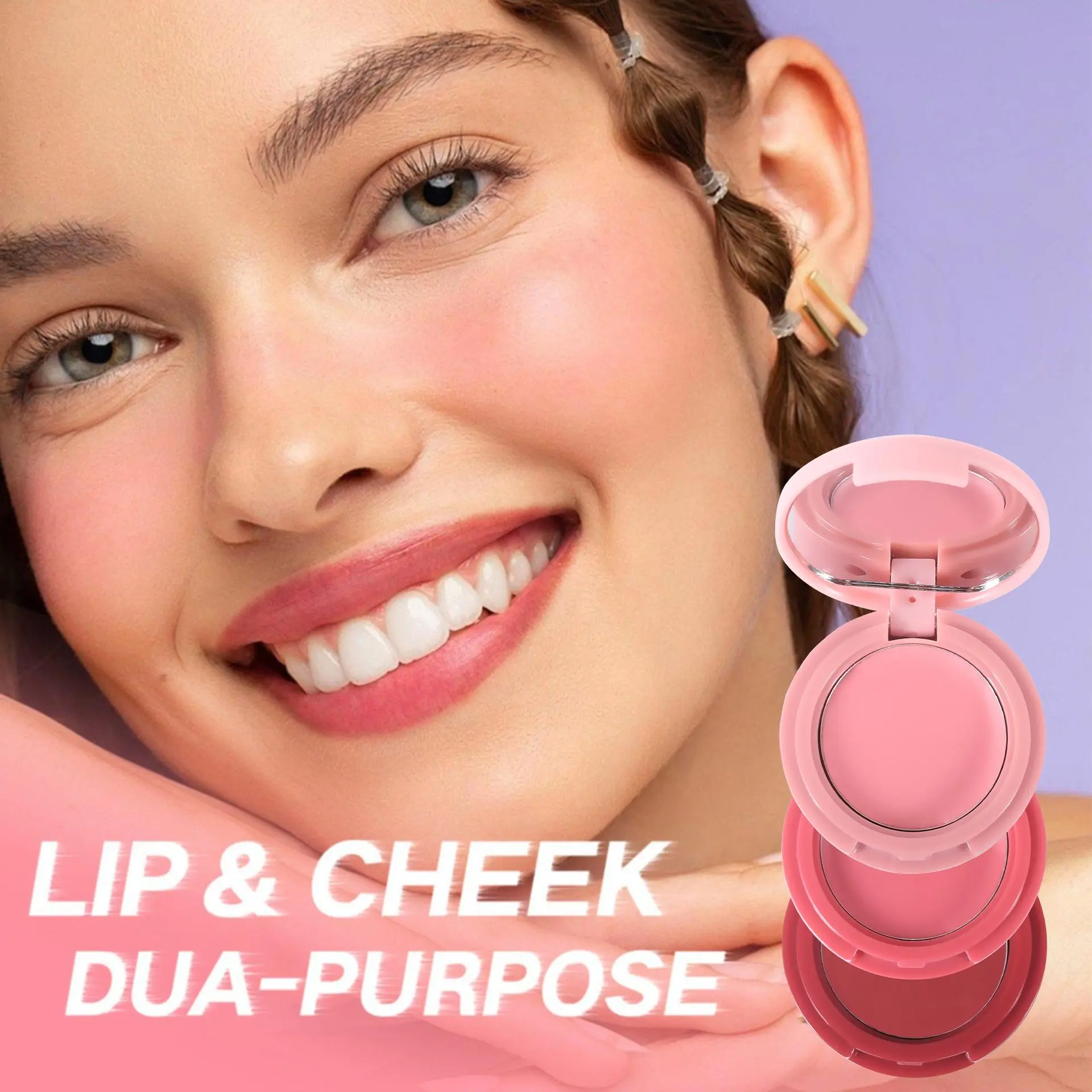 3-Color Blush Palette - Matte Lip Mud, Lipstick, Contouring Multi-Color Blush Cream Makeup Cosmetic