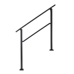 Cxforste Hand Rails for Outdoor Steps, 3 Step Handrail Stair Railing Kit, Wrought Iron Outdoor Handrails for Exterior Steps, Black Stair Handrail, Concrete & Deck & Porch Railing