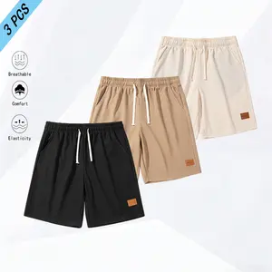 Men’s 3-Pack Summer Sports Casual Shorts, Drawstring Waist Design, Suitable for Outdoor Fitness Workouts, Casual Vacation Outfits, Polyester Fiber#SummerVibes
