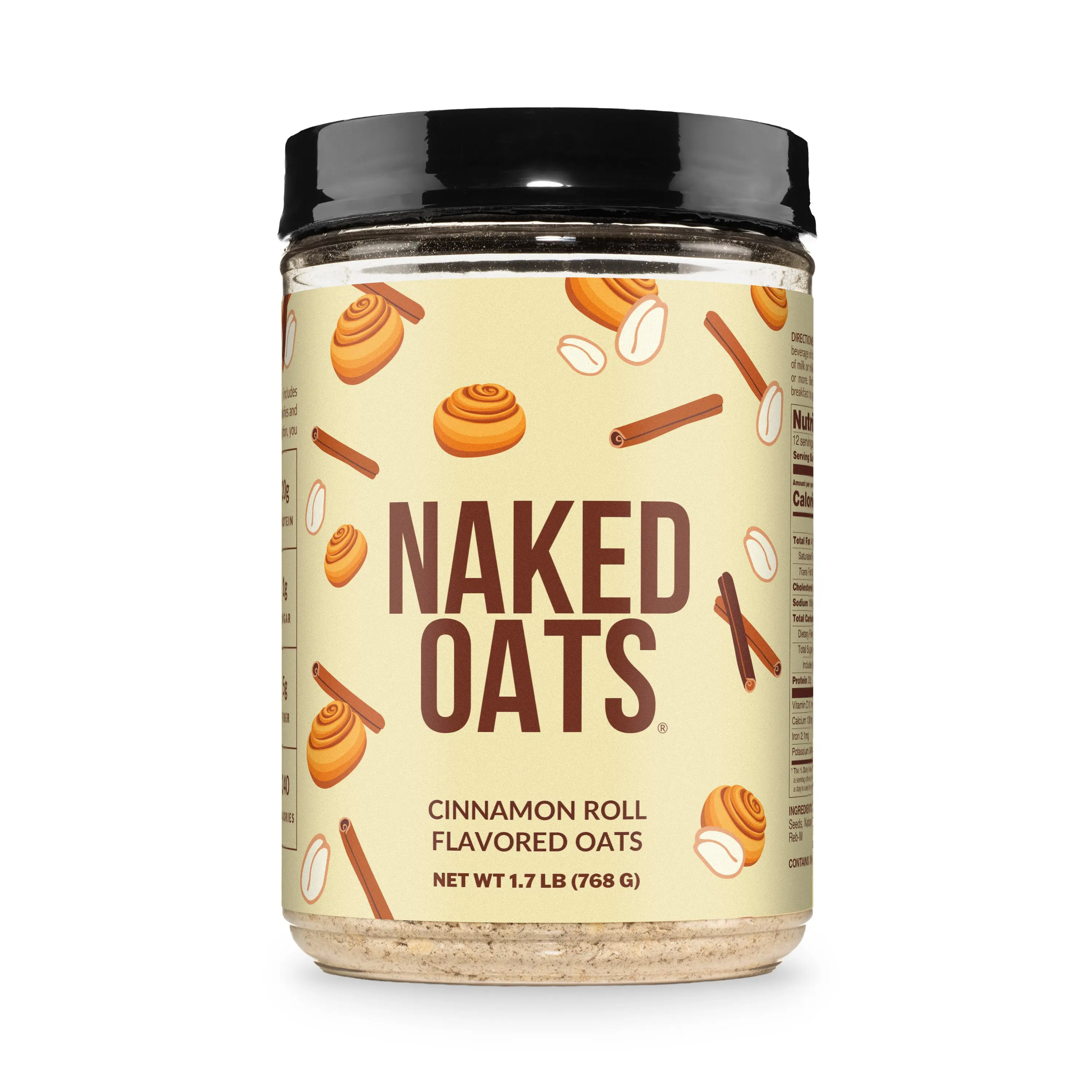 Naked Cinnamon Roll Protein Oats - Gluten-Free Rolled Oats with Whey Protein for Lean Muscle & Stable Energy - 20g of Protein, 6g of Fiber, 2g of Sugar