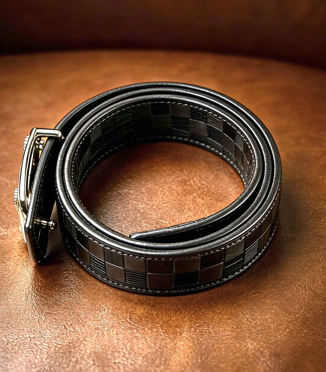 Interchangeable Initial Buckle Belt Set – Black Strap + Gold/Silver/Matte Black Tone – Unisex Minimalist