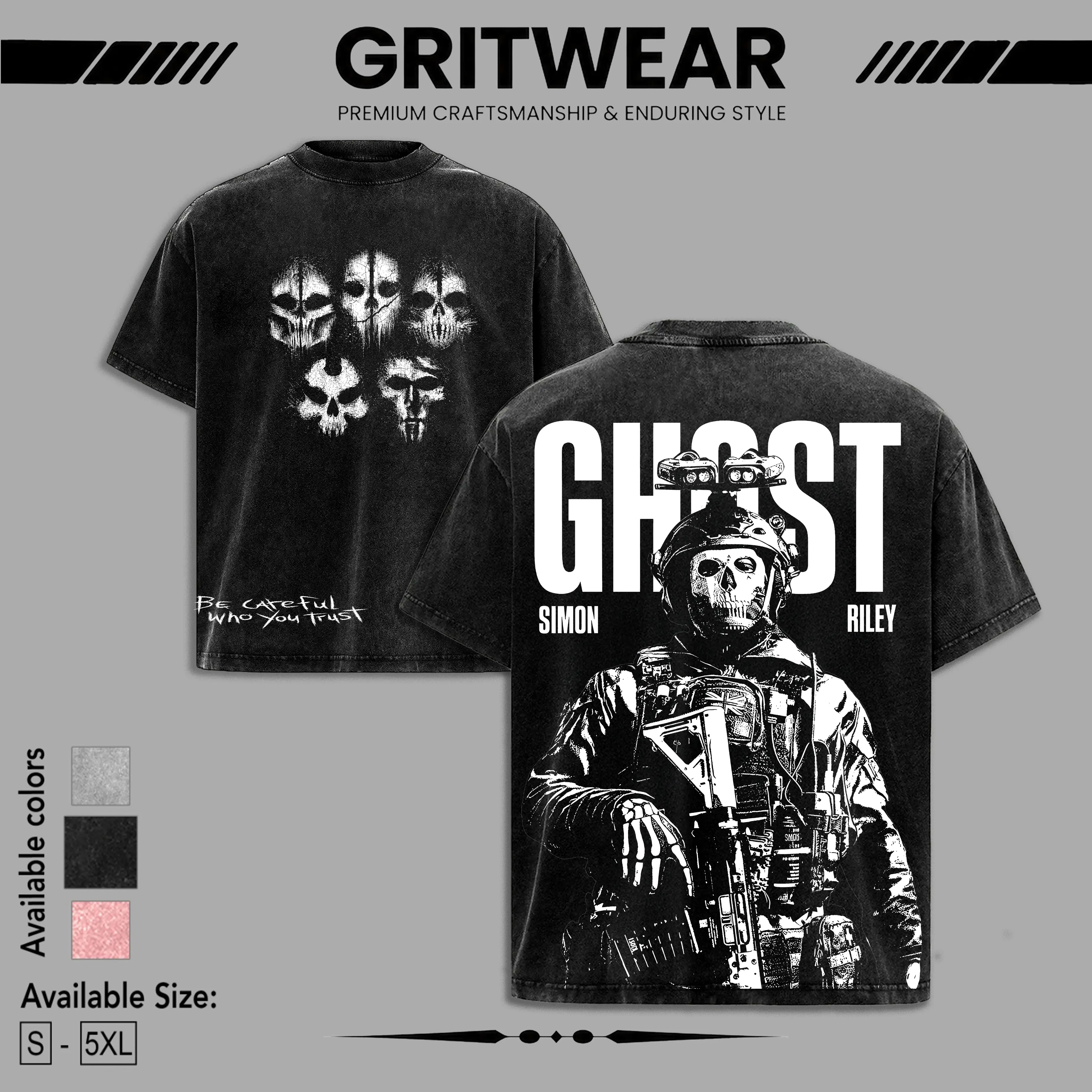 GHOST- Call Of Duty Washed T-Shirt, Tank Top, Sweatshirt, Hoodie action rpg fps game boss movie game 2 sided washed printed Casual graphic tee lover game acid wash