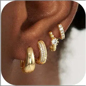 4Pairs Small Hoop Earrings  Women Trendy Stackable Chunky Earrings Hypoallergenic Huggie Earring Stacks Lightweight Earring Sets  Multiple Piercing Adjustable Auto Screen Clicker for Smart Phone shopping spree