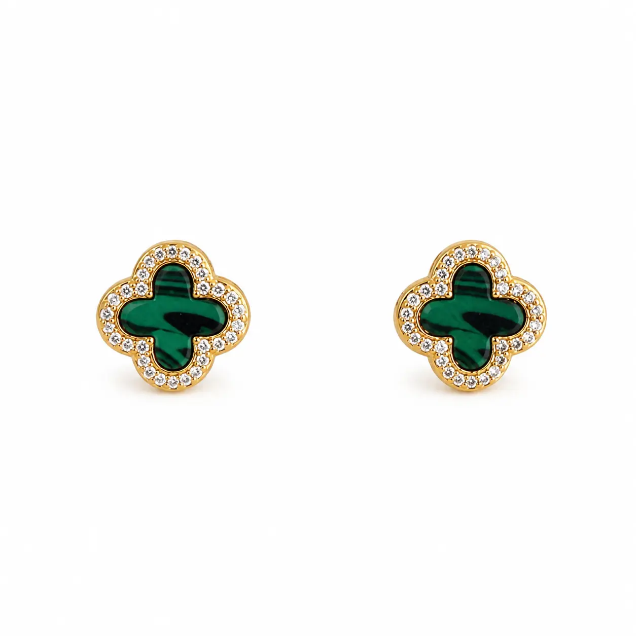Emerald Green Clover Gemstone Sparkle Stud Earrings