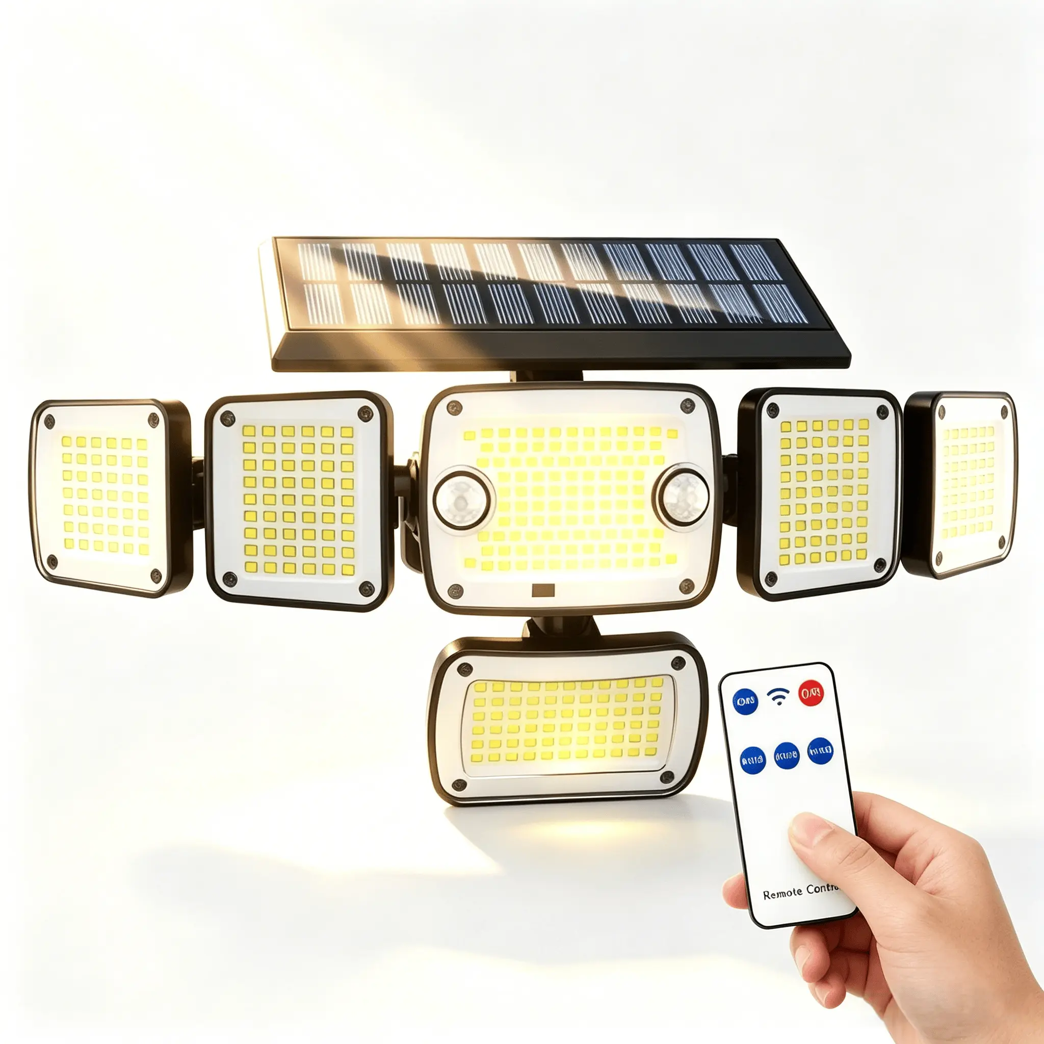 Utdoor Solar Light With Motion Sensor | 6-Head 270° Wide-Angle Street Area Flood Light, 3000LM 366 LED Security Light, IP65 Waterproof, 3 Lighting Modes & Remote Control, Suitable For Courtyard, Terrace, Garage, Street, Yard, Patio, Gardens And More