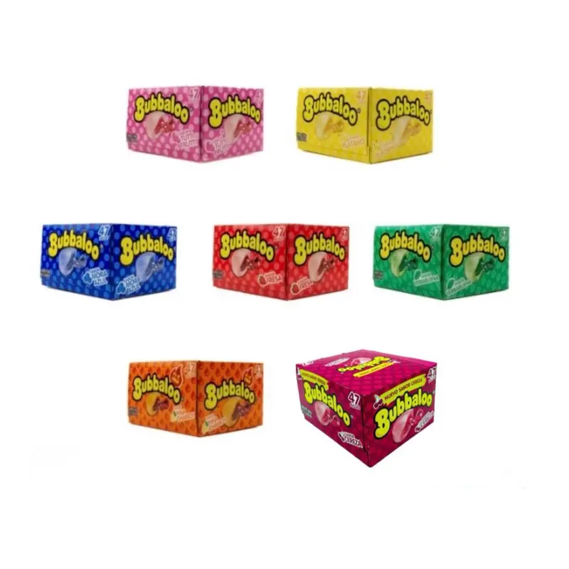 Bubbaloo Chicle 7 differente Sabores 47pz (Tutti Fruity, Platano, Mora Azul, Fresa, Yerbabubuena, Pina Chamoy, Cereza)