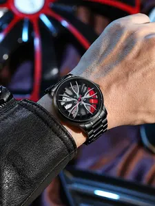 Fashion automatic movement watch men's vacuum plated wheel style non mechanical watch